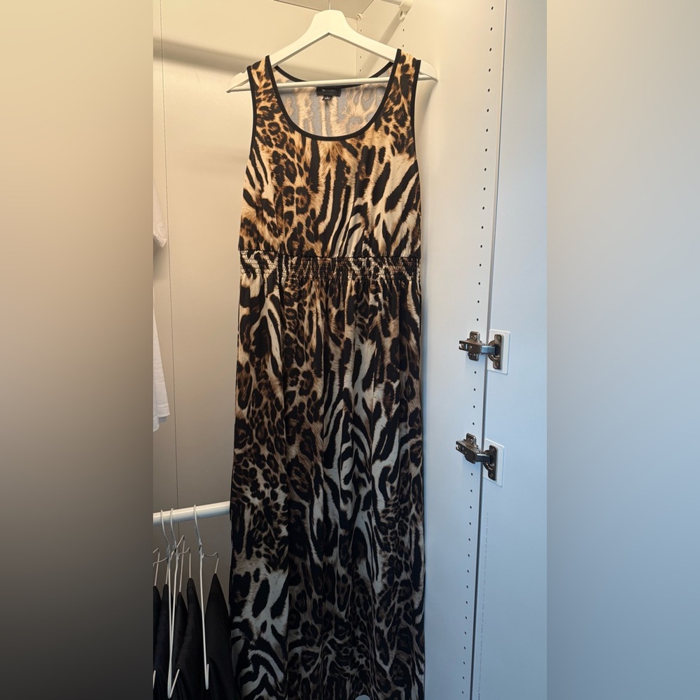 AB Studio Black and White leopard print Halter Maxi Sundress